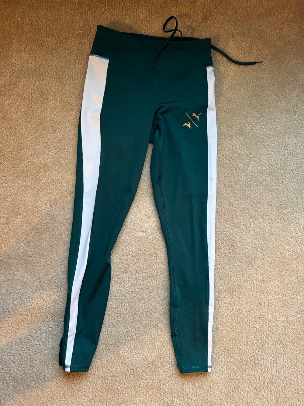 Puma + Tracksmith Dark Green Leggings with White Side Panels